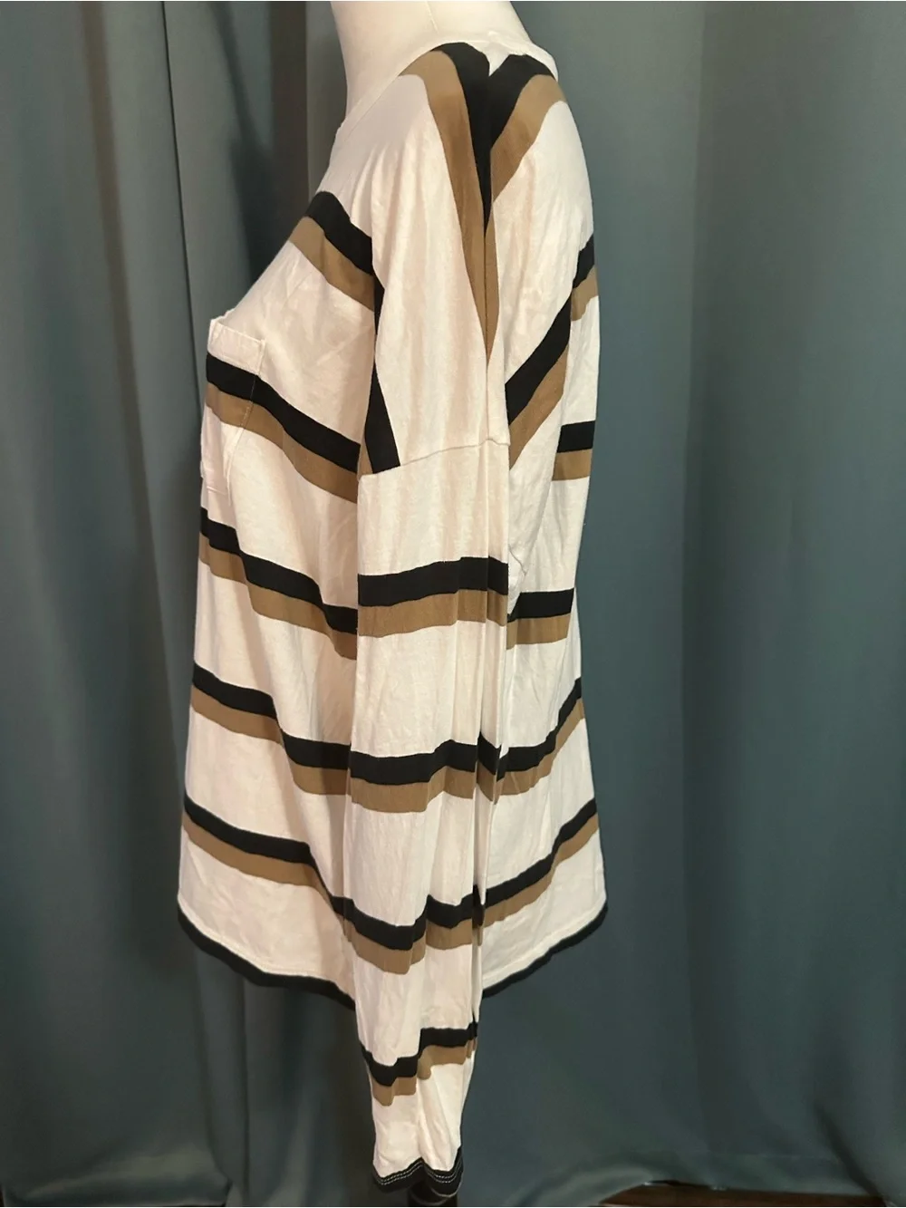 J.Crew Re-Imagined Women’s XL Striped Long Sleeve Pocket Tee White Black Tan